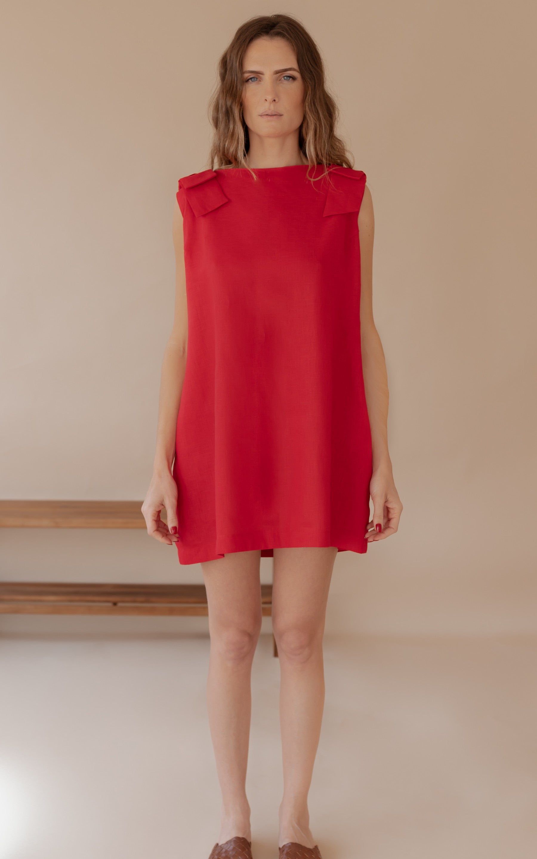 Vestido Beatriz Vermelho 100% Linho