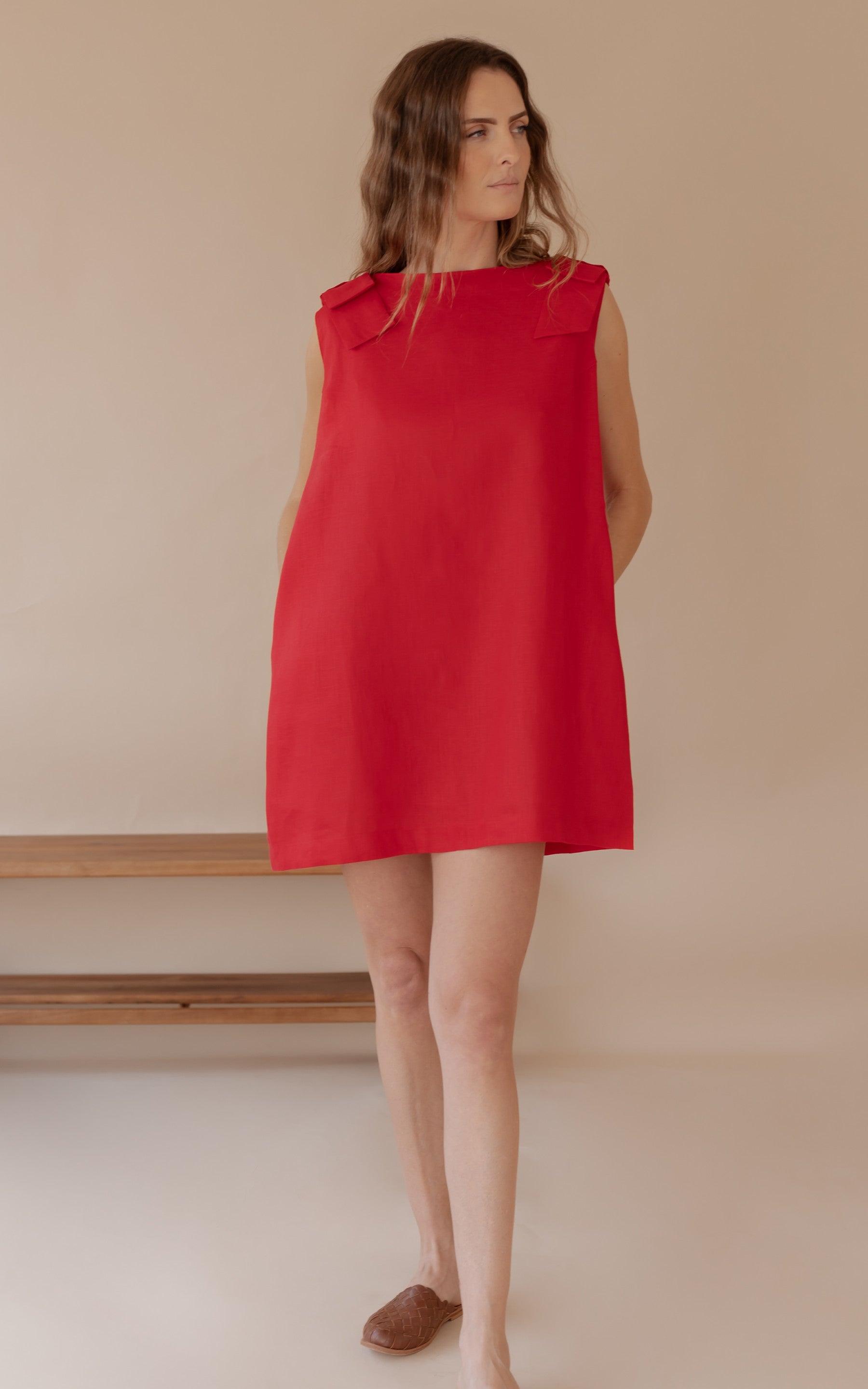 Vestido Beatriz Vermelho 100% Linho